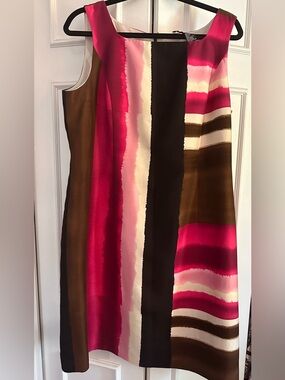Etcetera Black and Pink and brown striped fully Lined Dress